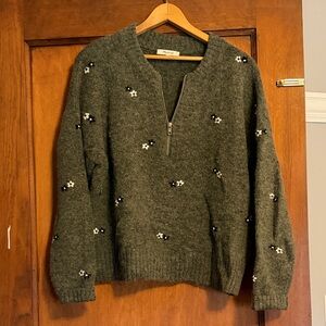 Madewell Embroidered Enfield Half-Zip Sweater